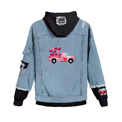Valentine 'S Day Jacket Hooded Youth Loose Men 'S And Women 'S Denim Jacket