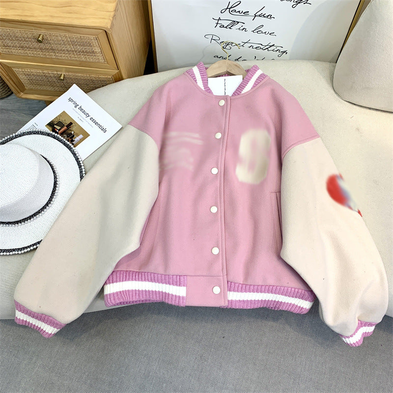 Valentine's Day Jacket Pink Love Angel Baseball Uniform Jacket