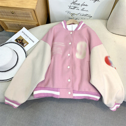 Valentine's Day Jacket Pink Love Angel Baseball Uniform Jacket
