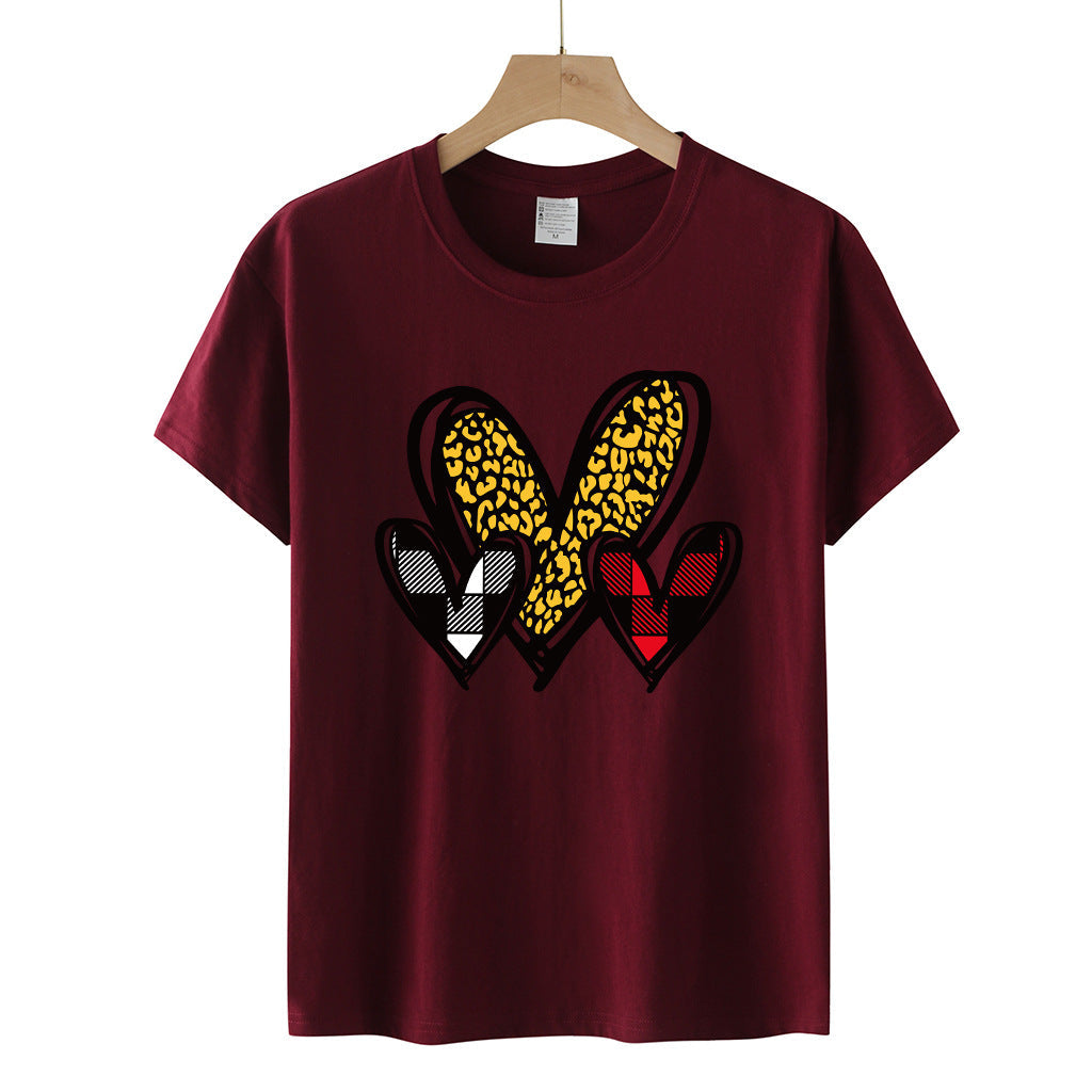 Valentine 'S Day T Shirts Couples Leopard Print Heart Printing Loose Pullover Women