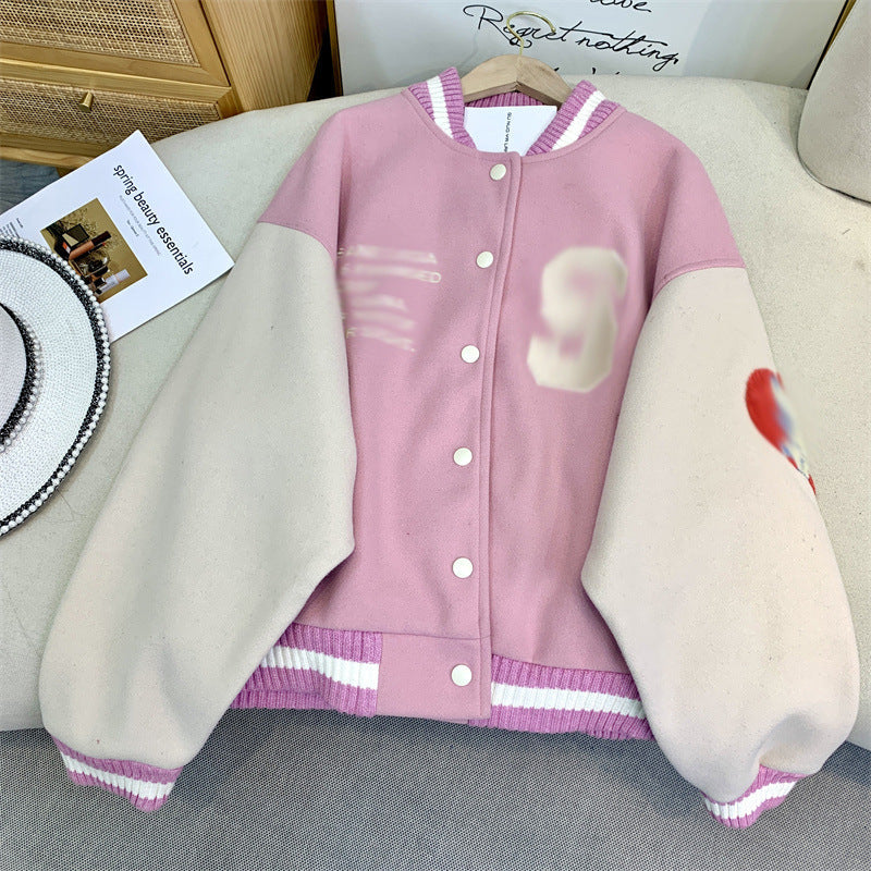 Valentine's Day Jacket Pink Love Angel Baseball Uniform Jacket