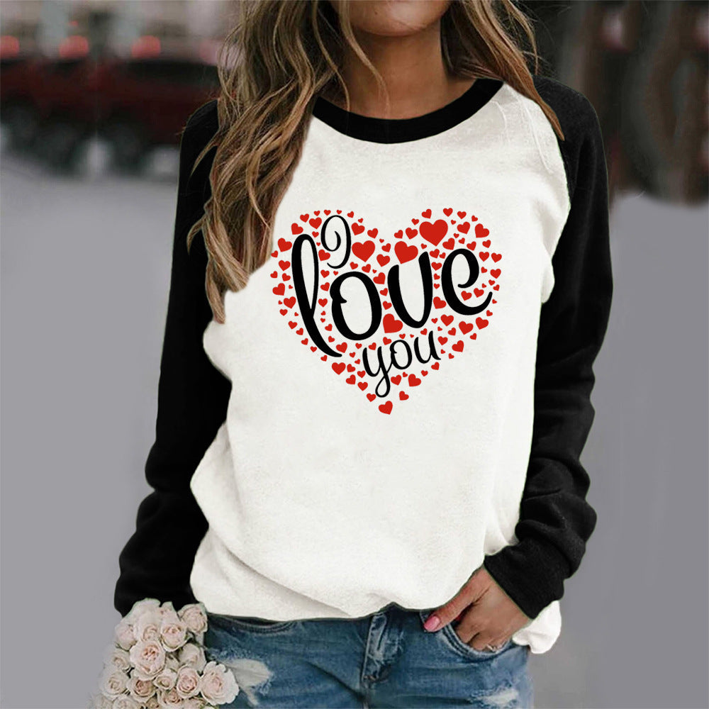 Valentine 'S Day T Shirts Couples I Love You Love Pattern Loose Long Sleeve T-shirt