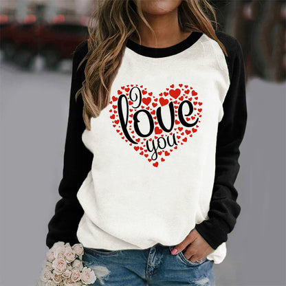Valentine 'S Day T Shirts Couples I Love You Love Pattern Loose Long Sleeve T-shirt