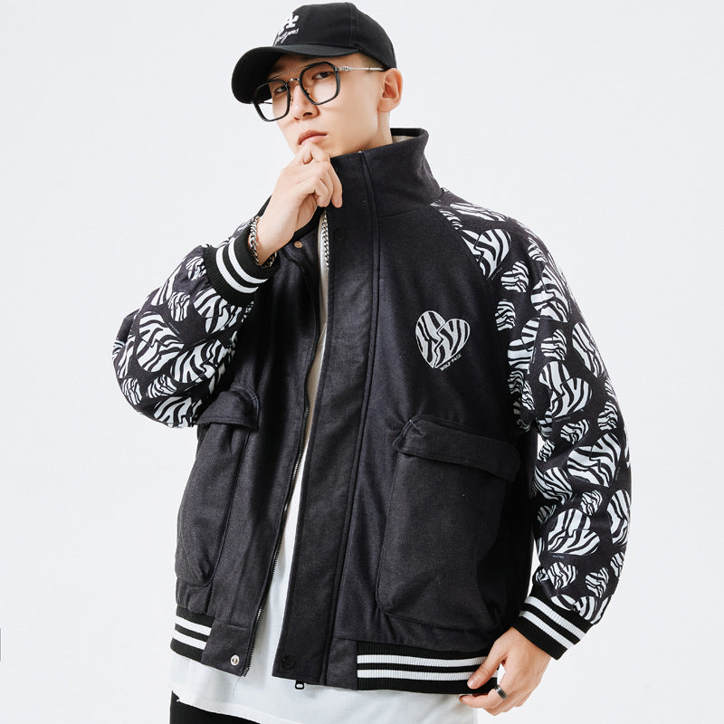 Valentine's Day Jacket Love Embroidered Stand Collar Warm Thick Casual Jacket Same Style for Men and Women Flight Jacket