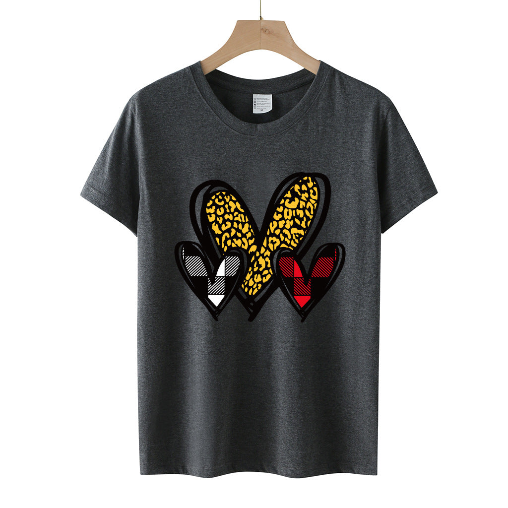 Valentine 'S Day T Shirts Couples Leopard Print Heart Printing Loose Pullover Women
