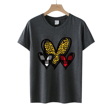 Valentine 'S Day T Shirts Couples Leopard Print Heart Printing Loose Pullover Women