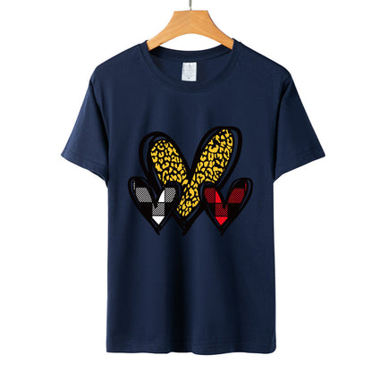 Valentine 'S Day T Shirts Couples Leopard Print Heart Printing Loose Pullover Women