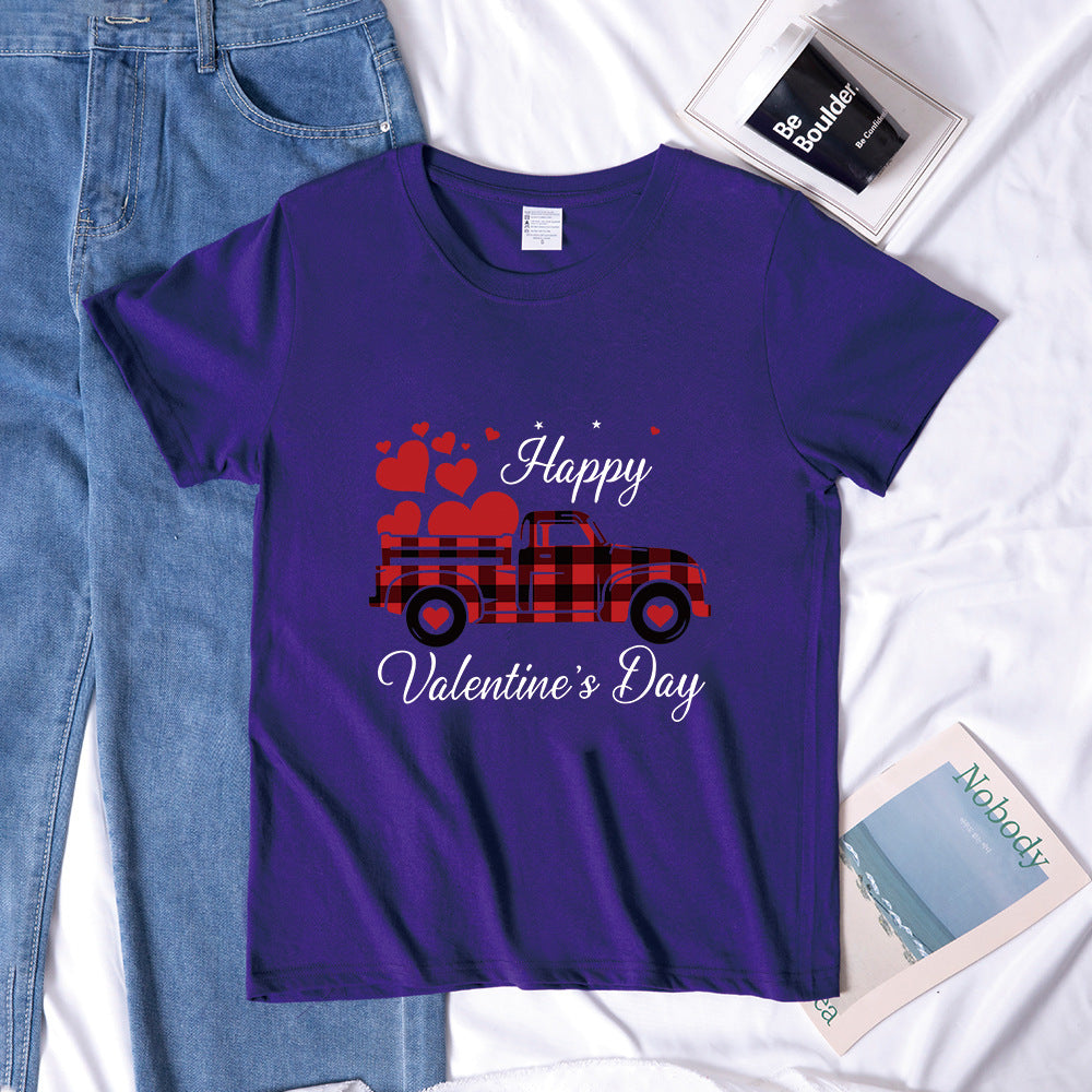 Valentine 'S Day T Shirts Couples Letter Truck Print Loose Pullover Short Sleeve T-shirt