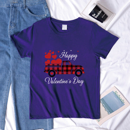 Valentine 'S Day T Shirts Couples Letter Truck Print Loose Pullover Short Sleeve T-shirt