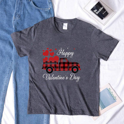 Valentine 'S Day T Shirts Couples Letter Truck Print Loose Pullover Short Sleeve T-shirt