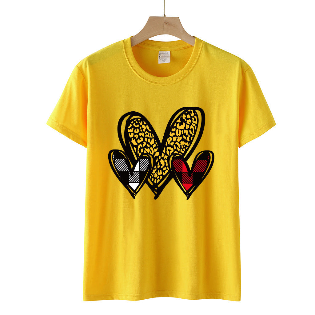 Valentine 'S Day T Shirts Couples Leopard Print Heart Printing Loose Pullover Women