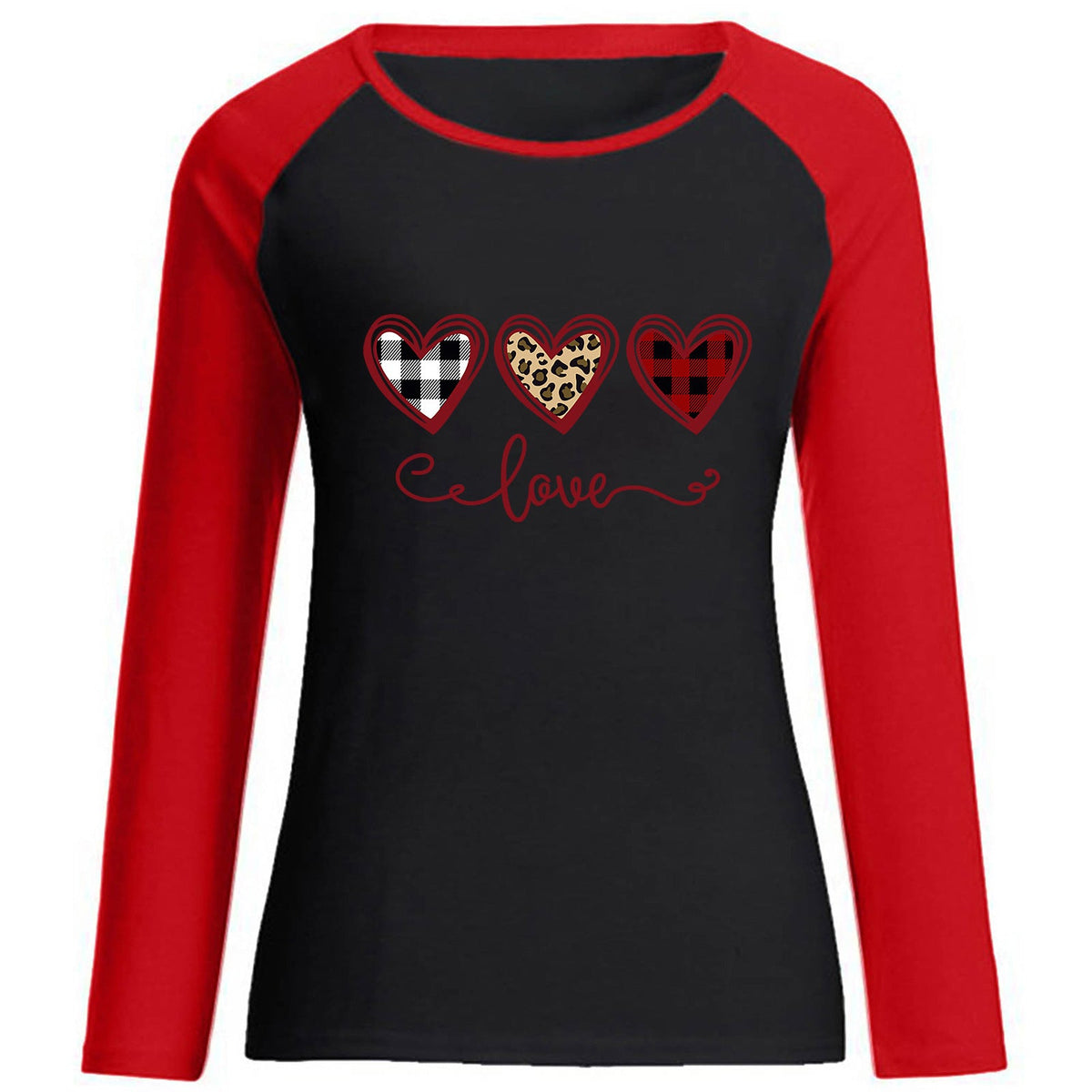 Valentine 'S Day T Shirt Top Raglan Long Sleeve Love Heart Printing Round Neck Cotton