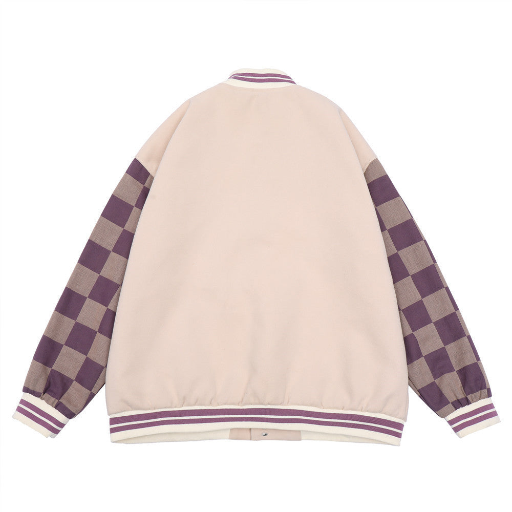 Valentine's Day Jacket Heart Letter Embroidery Contrast Color Jacket Coat Men Loose Lapel Couple Baseball Uniform
