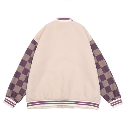 Valentine's Day Jacket Heart Letter Embroidery Contrast Color Jacket Coat Men Loose Lapel Couple Baseball Uniform