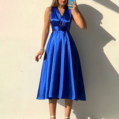 Valentine 'S Day Dress Spring/Summer Solid Color And V-neck Sexy Backless Evening Dress For Women