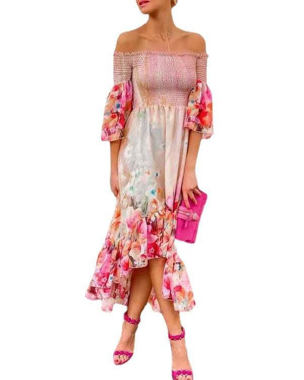 Valentine's Day Outfits Floral Flared Sleeve Tight Waist Dress