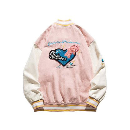 Valentine's Day Jacket Autumn Couple Coat Japanese School Heart Printing Casual Jacket for Men