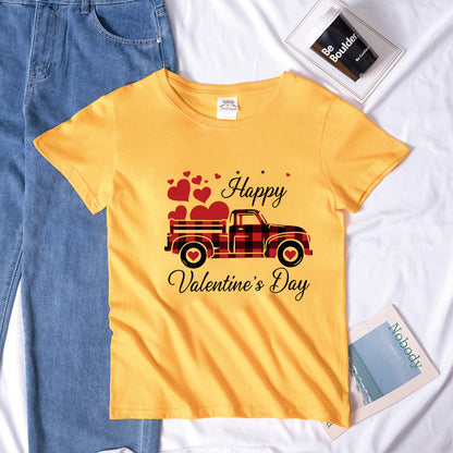 Valentine 'S Day T Shirts Couples Letter Truck Print Loose Pullover Short Sleeve T-shirt