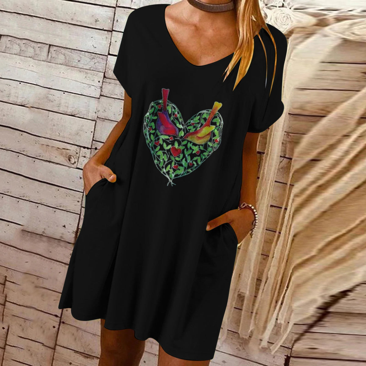 Valentine's Day Dress Loose V-neck Dress for Women