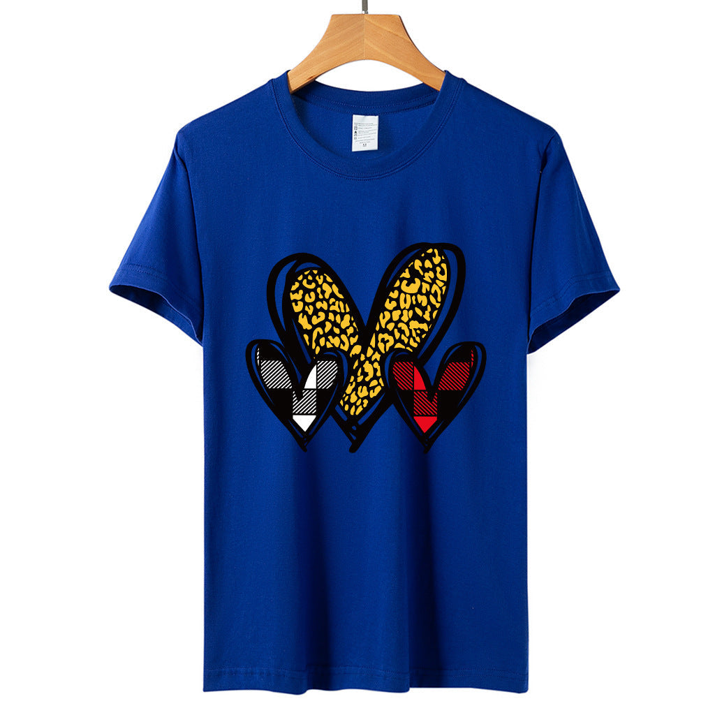Valentine 'S Day T Shirts Couples Leopard Print Heart Printing Loose Pullover Women