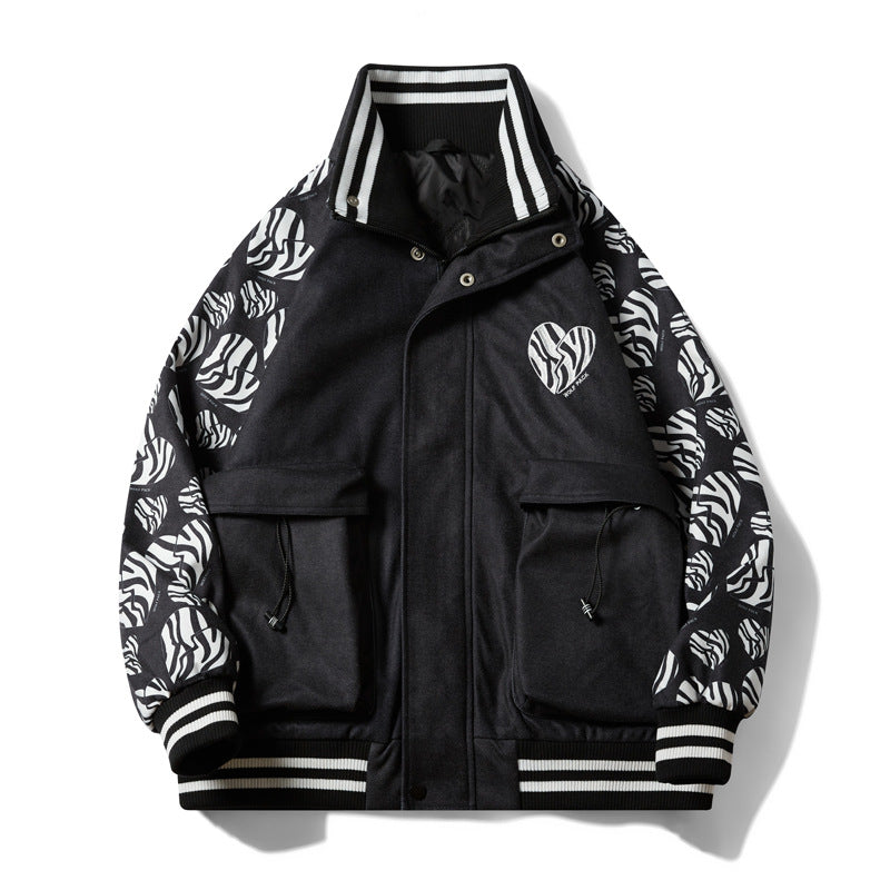 Valentine's Day Jacket Love Embroidered Stand Collar Warm Thick Casual Jacket Same Style for Men and Women Flight Jacket