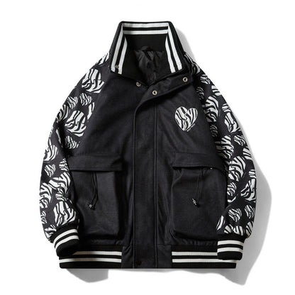 Valentine's Day Jacket Love Embroidered Stand Collar Warm Thick Casual Jacket Same Style for Men and Women Flight Jacket