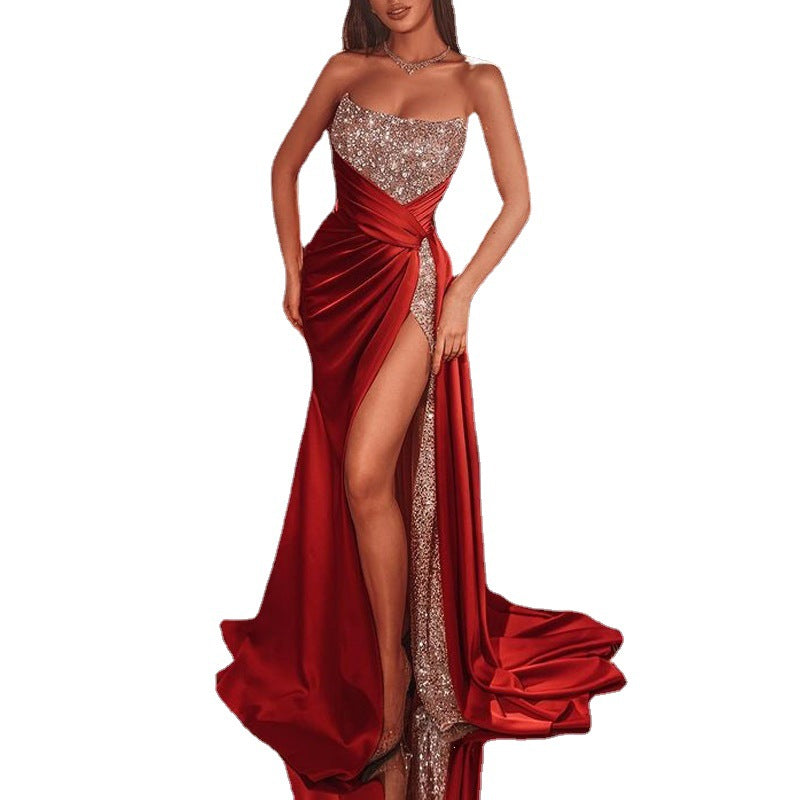 Valentine's Day Dress Slit Formal Dress Long Dress Sexy Tube Top Dress