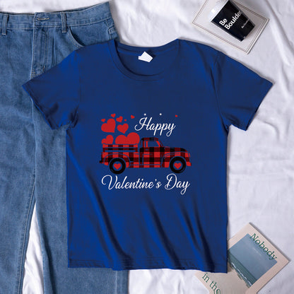 Valentine 'S Day T Shirts Couples Letter Truck Print Loose Pullover Short Sleeve T-shirt