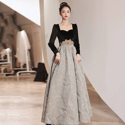 Valentine's Day Dress Evening Dress Women's Black Velvet Dress