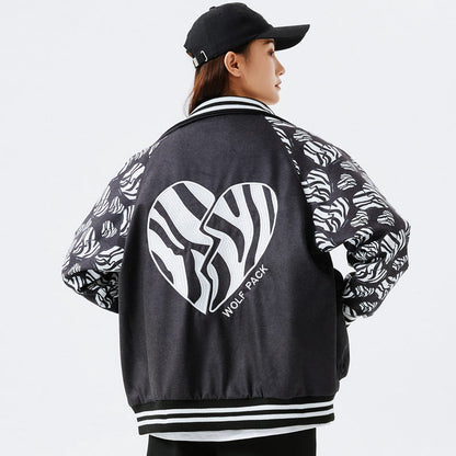 Valentine's Day Jacket Love Embroidered Stand Collar Warm Thick Casual Jacket Same Style for Men and Women Flight Jacket