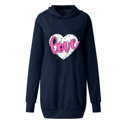 Valentine's Day Dress Autumn and Winter Hooded Printed Sweater Dress Women's Clothing