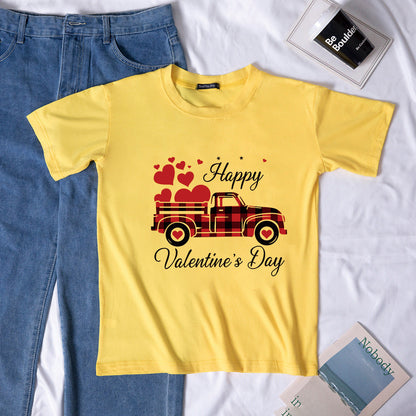 Valentine 'S Day T Shirts Couples Letter Truck Print Loose Pullover Short Sleeve T-shirt