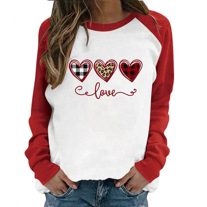 Valentine 'S Day T Shirt Top Raglan Long Sleeve Love Heart Printing Round Neck Cotton