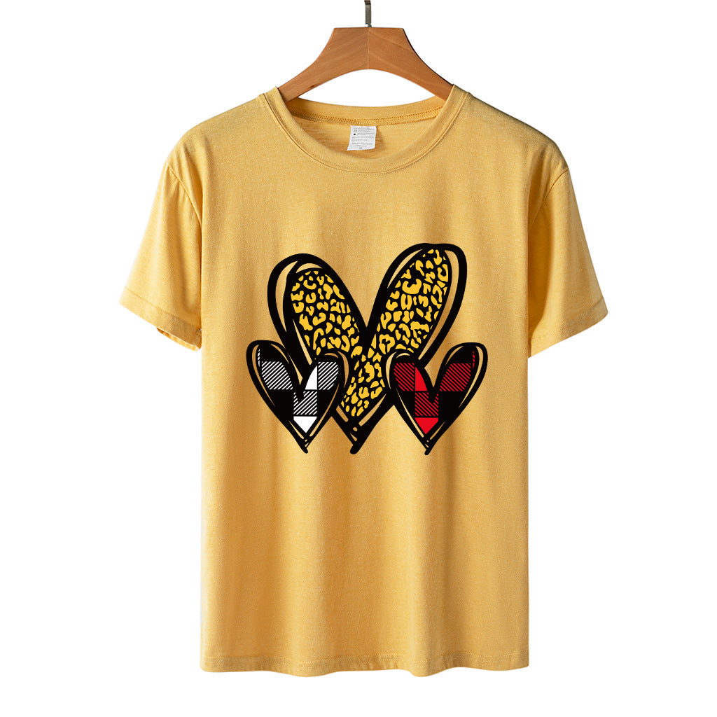 Valentine 'S Day T Shirts Couples Leopard Print Heart Printing Loose Pullover Women