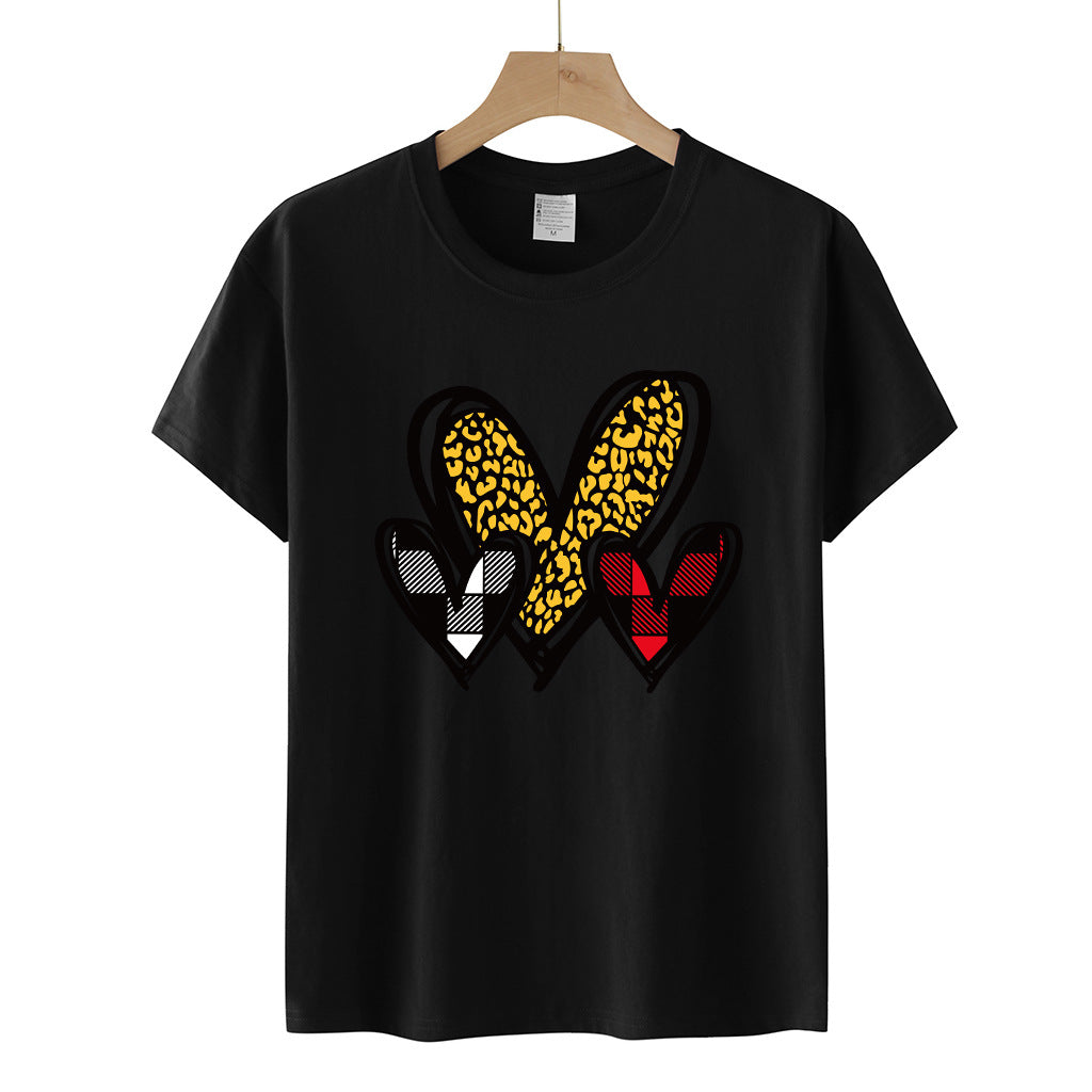Valentine 'S Day T Shirts Couples Leopard Print Heart Printing Loose Pullover Women