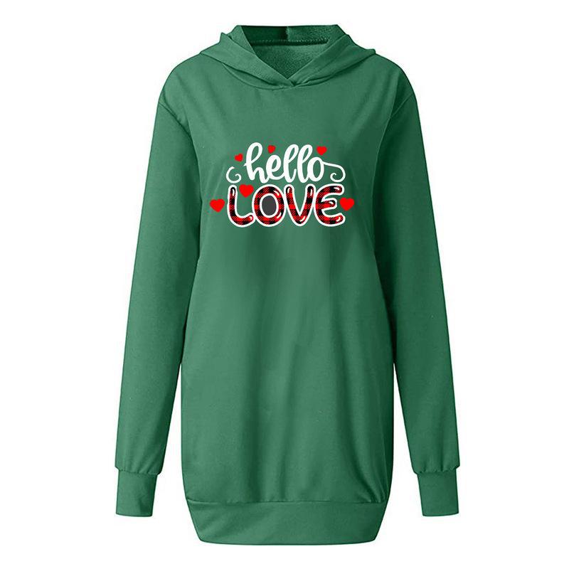 Valentine's Day Dress Autumn and Winter Hooded Printed Sweater Dress Women's Clothing