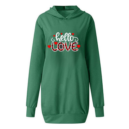 Valentine's Day Dress Autumn and Winter Hooded Printed Sweater Dress Women's Clothing