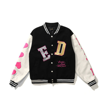 Valentine's Day Jacket Hip Hop Baseball Jacket Men's and Women's Oversize Loose Jacket Couple Style