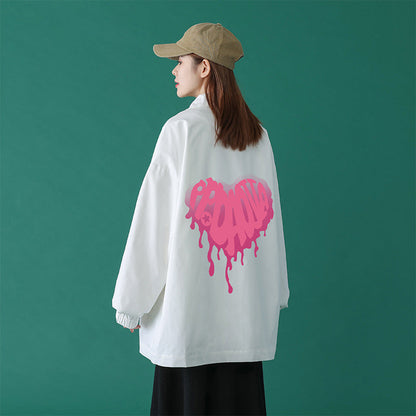 Valentine's Day Jacket Autumn Blue Background Heart Shape Printed plus Size Casual Men's Jacket