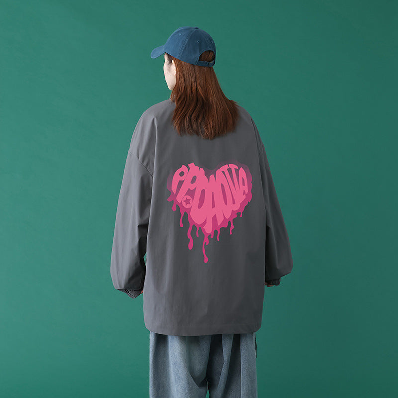 Valentine's Day Jacket Autumn Blue Background Heart Shape Printed plus Size Casual Men's Jacket