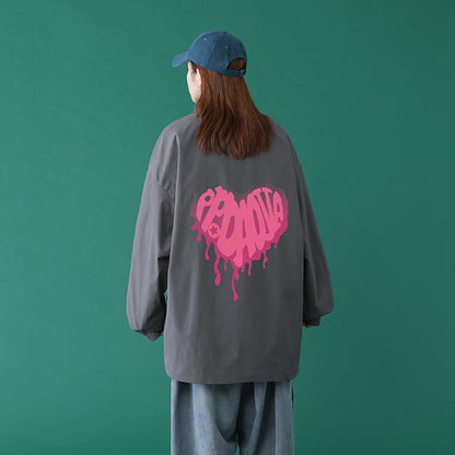 Valentine's Day Jacket Autumn Blue Background Heart Shape Printed plus Size Casual Men's Jacket
