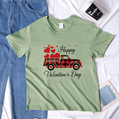 Valentine 'S Day T Shirts Couples Letter Truck Print Loose Pullover Short Sleeve T-shirt