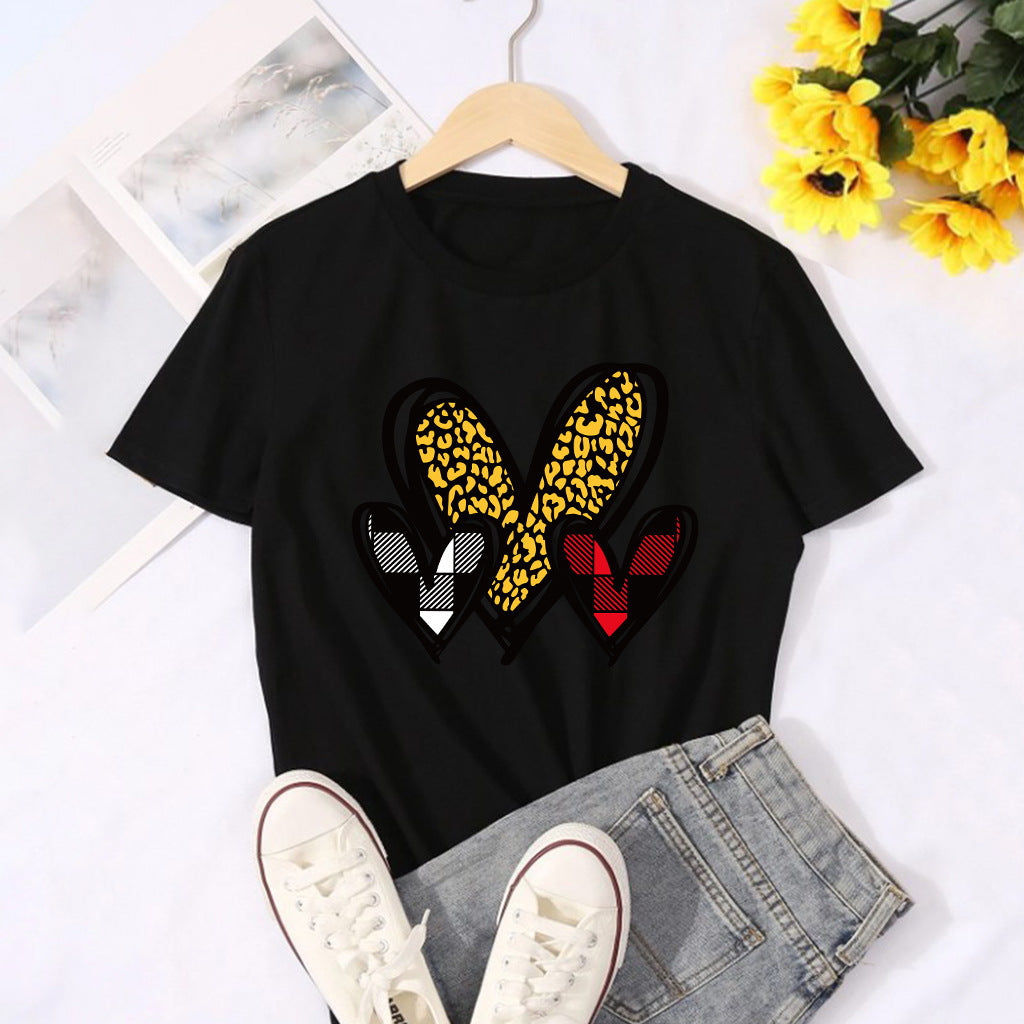 Valentine 'S Day T Shirts Couples Leopard Print Heart Printing Loose Pullover Women