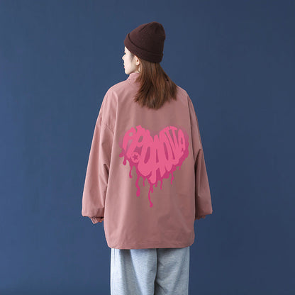 Valentine's Day Jacket Autumn Blue Background Heart Shape Printed plus Size Casual Men's Jacket
