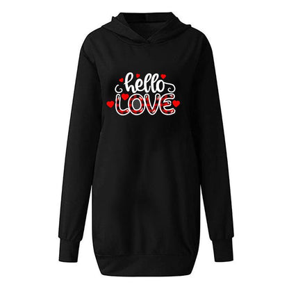 Valentine's Day Dress Autumn and Winter Hooded Printed Sweater Dress Women's Clothing