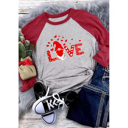 Valentine 'S Day T Shirts Couples Summer Women 'S Round Neck Long Sleeve T-shirt Women 'S Printed Top