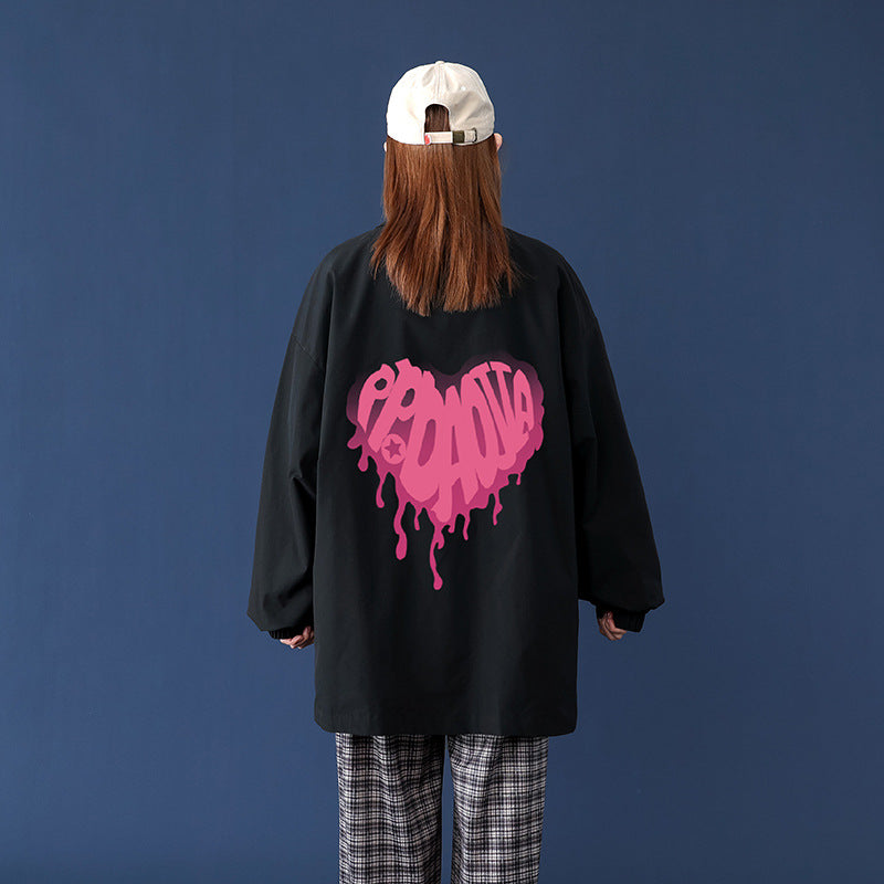 Valentine's Day Jacket Autumn Blue Background Heart Shape Printed plus Size Casual Men's Jacket