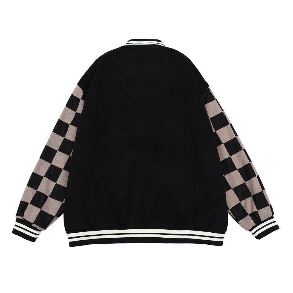 Valentine's Day Jacket Heart Letter Embroidery Contrast Color Jacket Coat Men Loose Lapel Couple Baseball Uniform