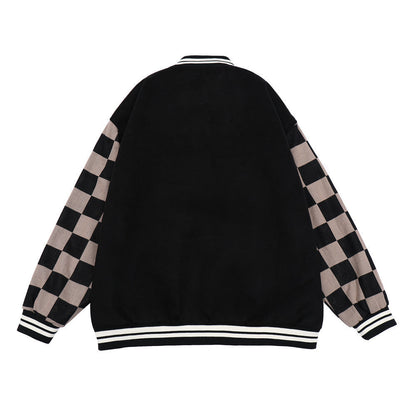 Valentine's Day Jacket Heart Letter Embroidery Contrast Color Jacket Coat Men Loose Lapel Couple Baseball Uniform