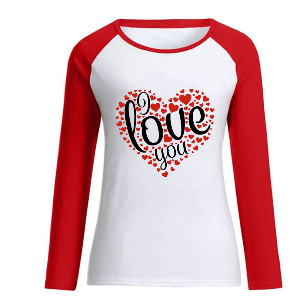 Valentine 'S Day T Shirts Couples I Love You Love Pattern Loose Long Sleeve T-shirt